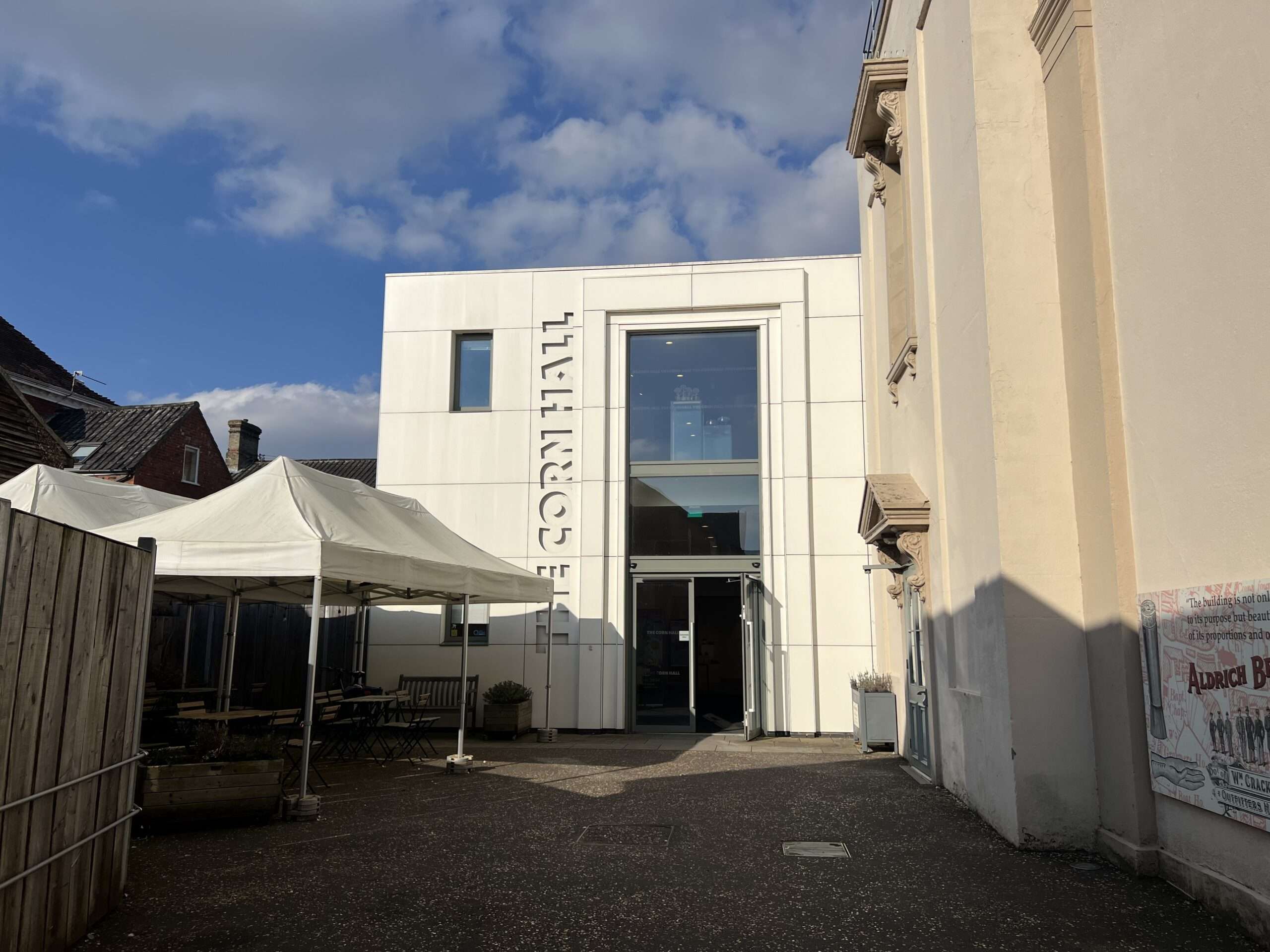 Front view of Corn Hall Diss, a popular arts, events and community venue in Norfolk.