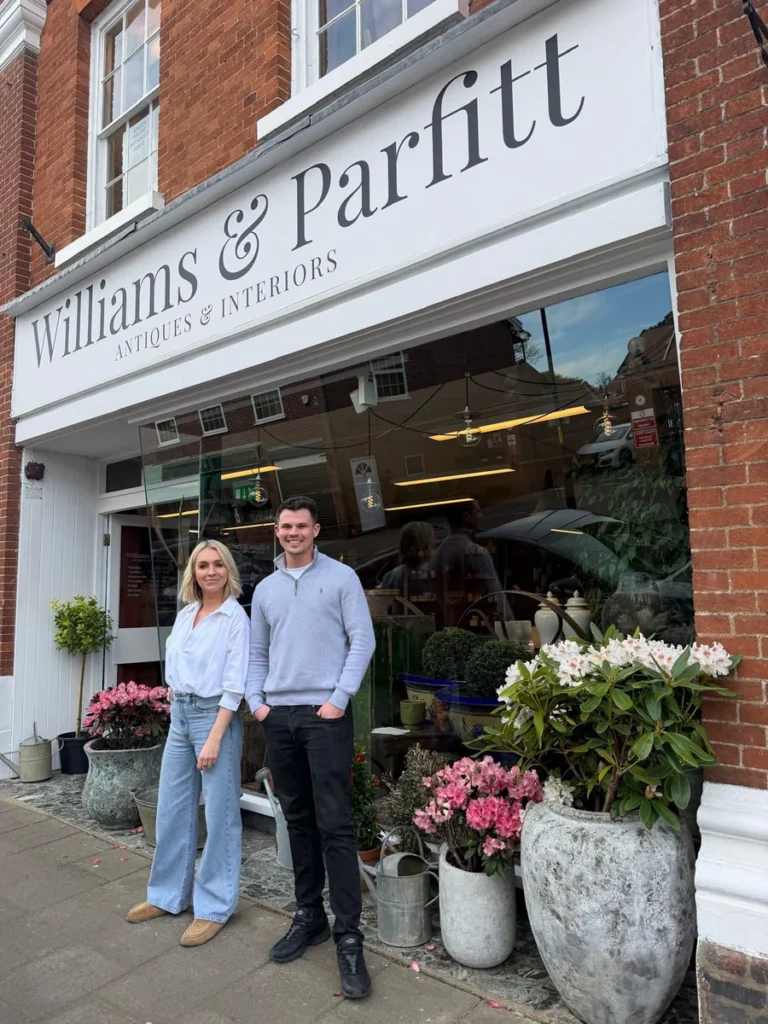Exterior of Whitings & Parfitt antique centre with visitors outside the entrance.